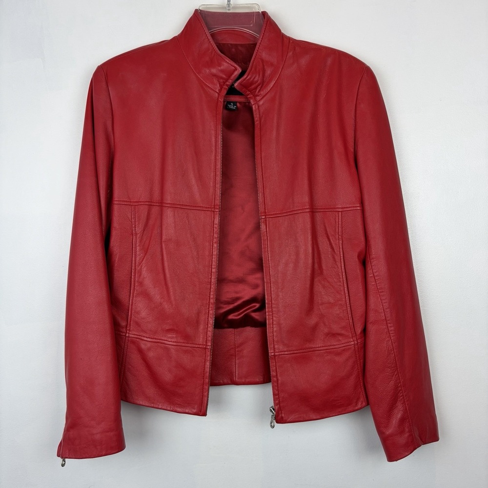 Marc New York Andrew Marc Red Leather Jacket Womens Small Coat Moto Buttery